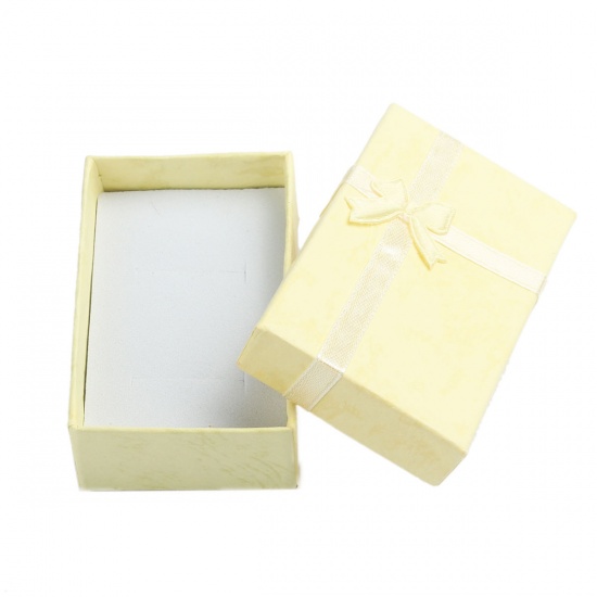 Picture of Paper Jewelry Gift Boxes Rectangle Yellow Bowknot Pattern 8.1cm x 5.2cm , 4 PCs