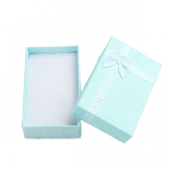 Picture of Paper Jewelry Gift Boxes Rectangle Blue Bowknot Pattern 8.1cm x 5.2cm , 4 PCs