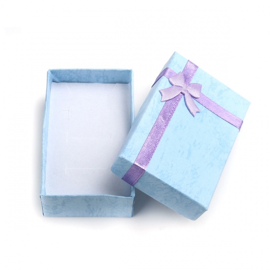 Picture of Paper Jewelry Gift Boxes Rectangle Purple Bowknot Pattern 8.1cm x 5.2cm , 4 PCs