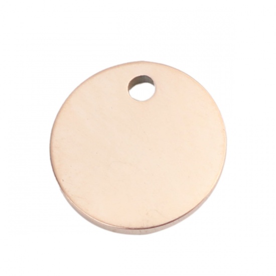 Picture of Stainless Steel Charms Round Rose Gold Blank Stamping Tags One Side 8mm Dia., 5 PCs
