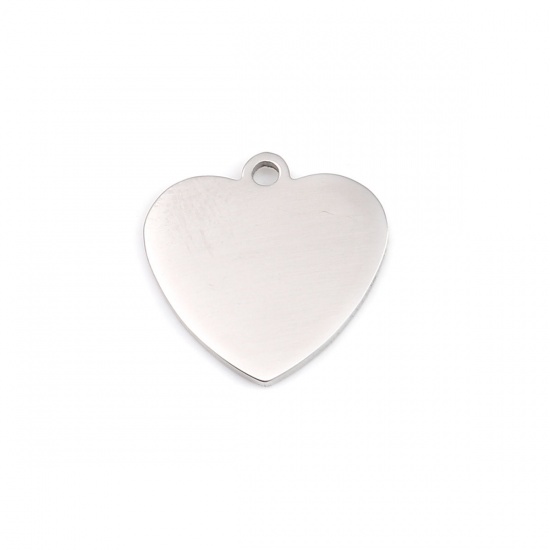Picture of Stainless Steel Charms Heart Silver Tone Blank Stamping Tags One Side 17mm x 17mm, 1 Piece