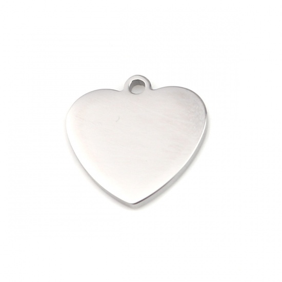 Picture of 304 Stainless Steel Charms Heart Silver Tone Blank Stamping Tags One Side 15mm x 15mm, 1 Piece