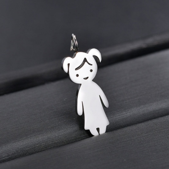 Picture of Sterling Silver Charms Girl Silver Tone Blank Stamping Tags One Side 18mm x 9mm, 1 Piece