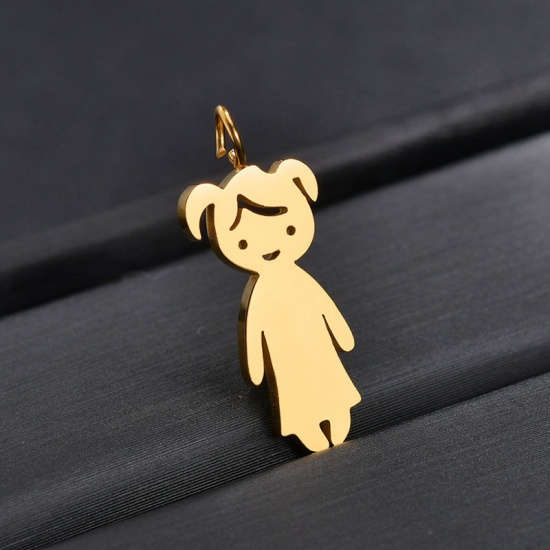 Picture of Stainless Steel Charms Girl Gold Plated Blank Stamping Tags One Side 18mm x 9mm, 1 Piece