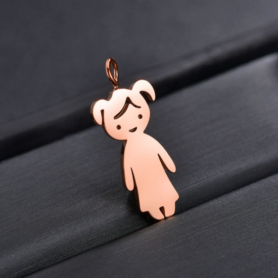 Picture of Stainless Steel Charms Girl Rose Gold Blank Stamping Tags One Side 18mm x 9mm, 1 Piece