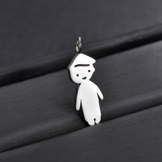 Picture of Stainless Steel Charms Boy Silver Tone Blank Stamping Tags One Side 18mm x 9mm, 1 Piece