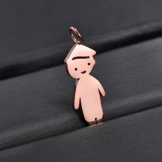 Picture of Stainless Steel Charms Boy Rose Gold Blank Stamping Tags One Side 18mm x 9mm, 1 Piece