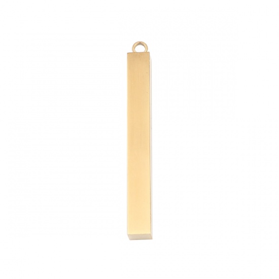Picture of 304 Stainless Steel Pendants Rectangle Gold Plated Blank Stamping Tags One Side 43mm x 5mm, 1 Piece
