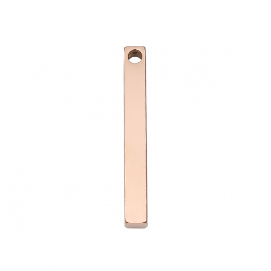 Picture of 304 Stainless Steel Pendants Rectangle Rose Gold Blank Stamping Tags One Side 40mm x 5mm, 1 Piece