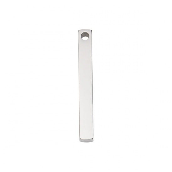 Picture of 304 Stainless Steel Pendants Rectangle Silver Tone Blank Stamping Tags One Side 40mm x 5mm, 1 Piece