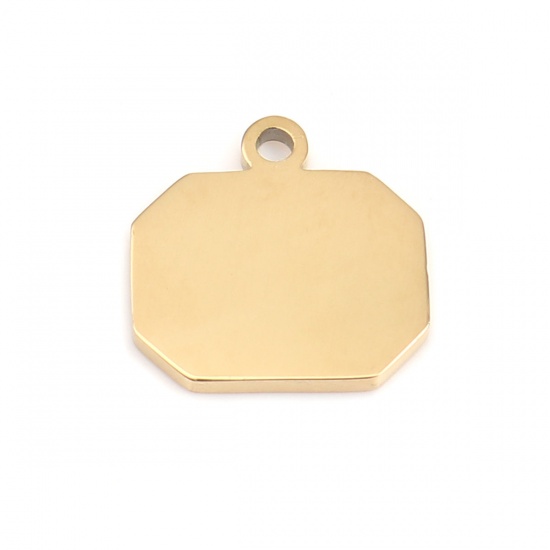 Picture of 304 Stainless Steel Charms Polygon Gold Plated Blank Stamping Tags One Side 13mm x 13mm, 1 Piece