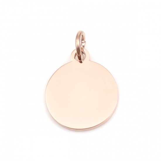 Picture of 304 Stainless Steel Charms Round Rose Gold Blank Stamping Tags One Side 18mm x 12mm, 1 Piece