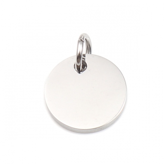 Picture of 304 Stainless Steel Charms Round Silver Tone Blank Stamping Tags One Side 13mm x 10mm, 1 Piece