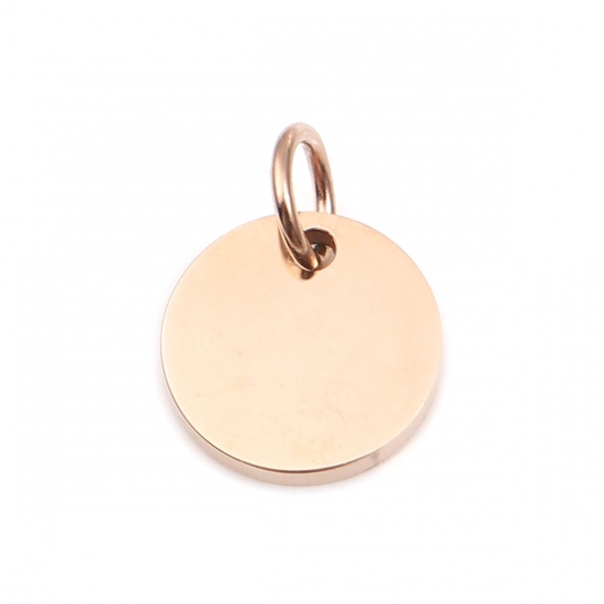 Picture of 304 Stainless Steel Charms Round Rose Gold Blank Stamping Tags One Side 13mm x 10mm, 1 Piece