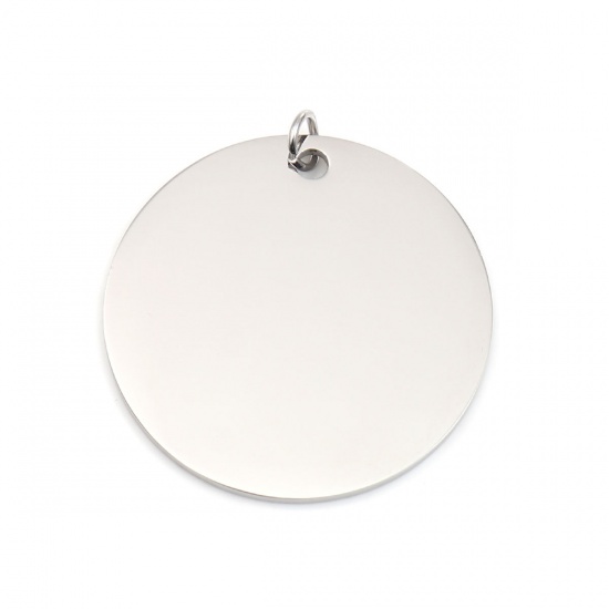 Picture of 304 Stainless Steel Pendants Round Silver Tone Blank Stamping Tags One Side 34mm x 31mm, 1 Piece