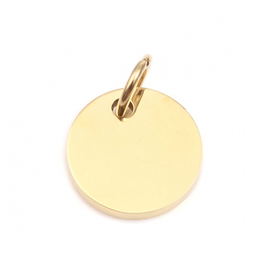 Picture of 304 Stainless Steel Charms Round Gold Plated Blank Stamping Tags One Side 13mm x 10mm, 1 Piece