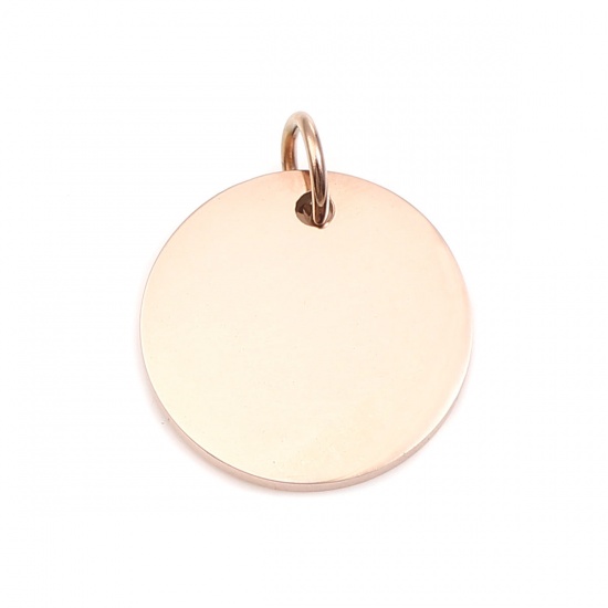 Picture of 304 Stainless Steel Charms Round Rose Gold Blank Stamping Tags One Side 19mm x 15mm, 1 Piece