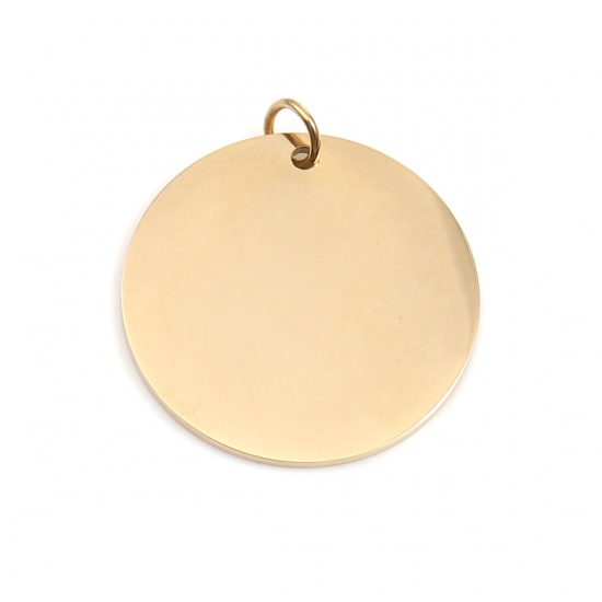 Picture of 304 Stainless Steel Pendants Round Gold Plated Blank Stamping Tags One Side 28mm x 25mm, 1 Piece