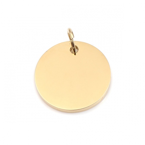 Picture of 304 Stainless Steel Charms Round Gold Plated Blank Stamping Tags One Side 19mm x 15mm, 1 Piece