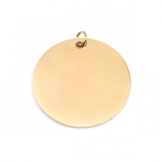 Picture of 304 Stainless Steel Pendants Round Gold Plated Blank Stamping Tags One Side 33mm x 30mm, 1 Piece