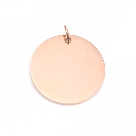 Picture of 304 Stainless Steel Charms Round Rose Gold Blank Stamping Tags One Side 23mm x 20mm, 1 Piece