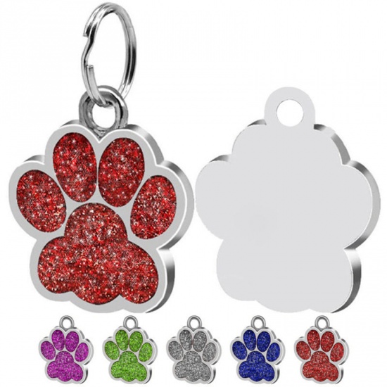 Picture of 304 Stainless Steel Blank Stamping Tags Charms Paw Claw Silver Tone At Random Color One-sided Polishing 26mm x 24mm, 1 Piece