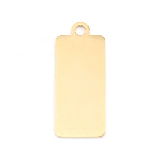 Picture of 304 Stainless Steel Pendants Rectangle Gold Plated Blank Stamping Tags One Side 42mm x 17mm, 1 Piece