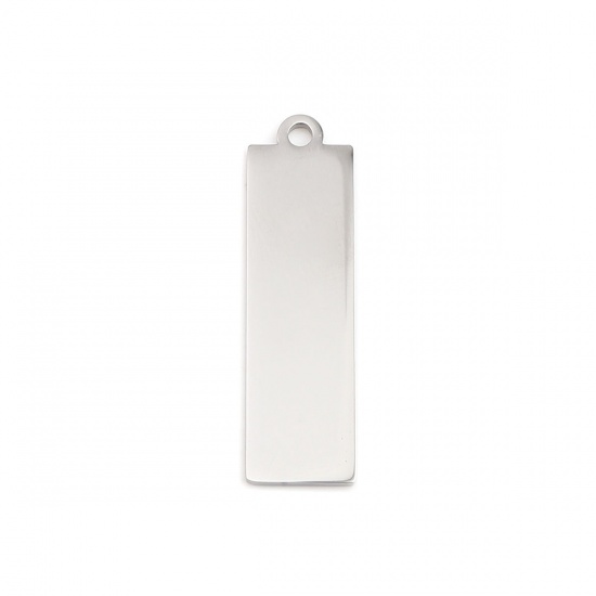 Picture of 304 Stainless Steel Pendants Rectangle Silver Tone Blank Stamping Tags One Side 40mm x 11mm, 1 Piece