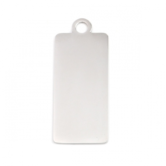 Picture of 304 Stainless Steel Pendants Rectangle Silver Tone Blank Stamping Tags One Side 42mm x 17mm, 1 Piece
