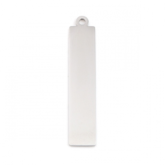Picture of 304 Stainless Steel Pendants Rectangle Silver Tone Blank Stamping Tags One Side 42mm x 8mm, 1 Piece