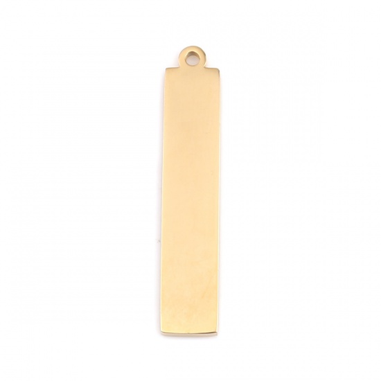 Picture of 304 Stainless Steel Pendants Rectangle Gold Plated Blank Stamping Tags One Side 32mm x 6mm, 1 Piece