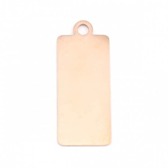 Picture of 304 Stainless Steel Pendants Rectangle Rose Gold Blank Stamping Tags One Side 42mm x 17mm, 1 Piece