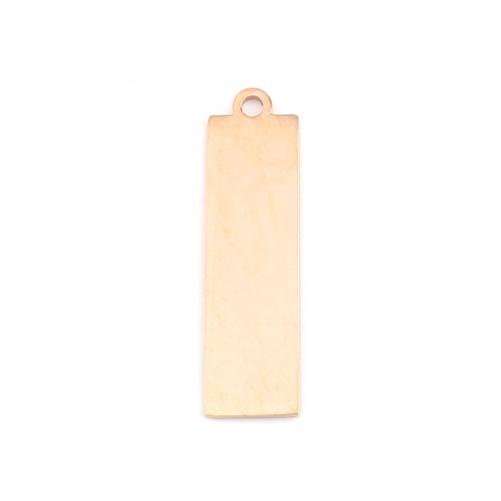 Picture of 304 Stainless Steel Pendants Rectangle Rose Gold Blank Stamping Tags One Side 40mm x 11mm, 1 Piece