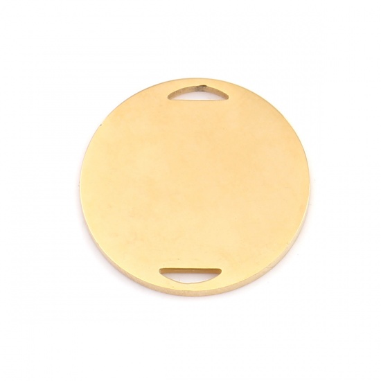 Picture of 304 Stainless Steel Connectors Round Gold Plated Blank Stamping Tags One Side 20mm Dia., 1 Piece