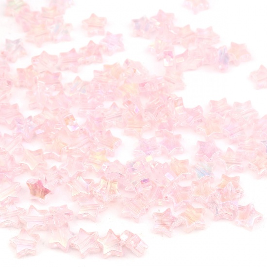 アクリル ビーズ 五芒星 ピンク ABカラー 約 11mm x 10mm、 穴：約 1.6mm、 300 個 の画像