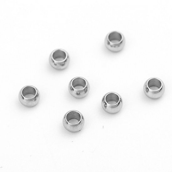 Bild von 304 Edelstahl Perlen Rund Silberfarbe ca. 3mm D., Loch: ca. 1.8mm, 100 Stück
