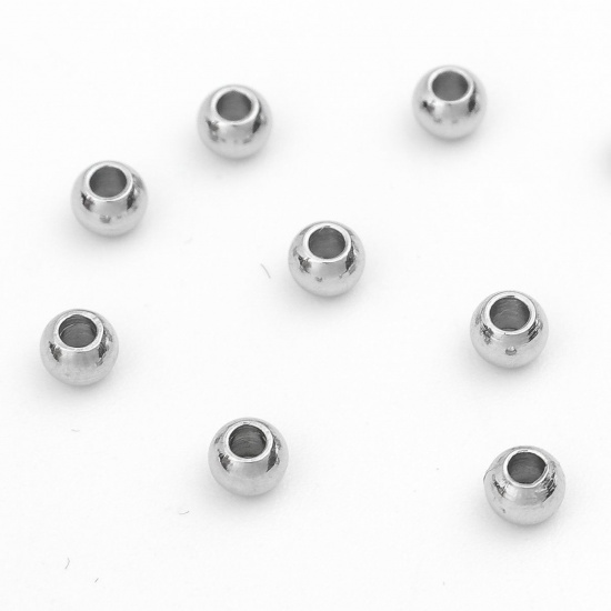 Bild von 304 Edelstahl Perlen Rund Silberfarbe ca. 3mm D., Loch: ca. 1.5mm, 100 Stück