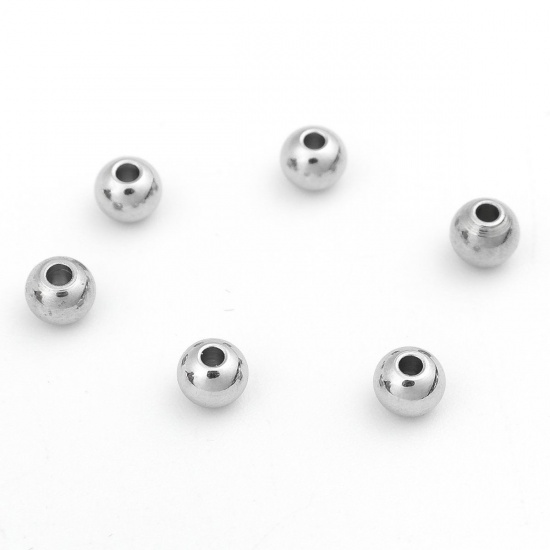 Bild von 304 Edelstahl Perlen Rund Silberfarbe ca. 4mm D., Loch: ca. 1mm, 100 Stück