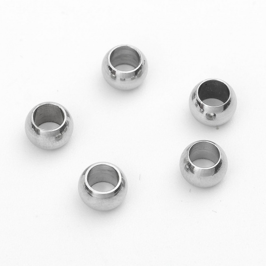 Bild von 304 Edelstahl Perlen Rund Silberfarbe ca. 5mm D., Loch: ca. 3mm, 100 Stück