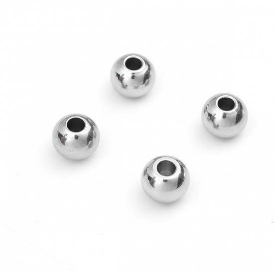 Bild von 304 Edelstahl Perlen Rund Silberfarbe ca. 6mm D., Loch: ca. 2mm, 100 Stück