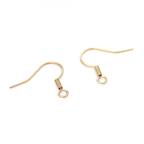 Picture of 304 Stainless Steel Ear Wire Hooks Earring Findings Hook Gold Plated W/ Loop 20mm x 17mm, Post/ Wire Size: (21 gauge), 100 PCs