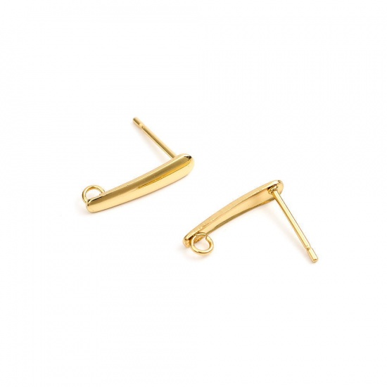 Bild von 304 Edelstahl Ohrring Ohrstecker Tropfen Vergoldet M/Öse 15mm x 3mm, Drahtstärke: (20 gauge), 100 Stück
