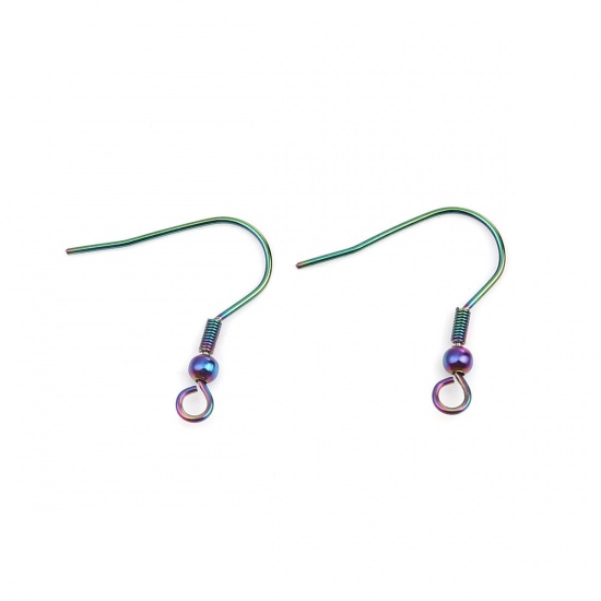 Picture of 304 Stainless Steel Ear Wire Hooks Earrings For DIY Jewelry Making Accessories Hook Rainbow Color Plated With Loop 22mm x 20mm, Post/ Wire Size: (21 gauge), 1000 PCs