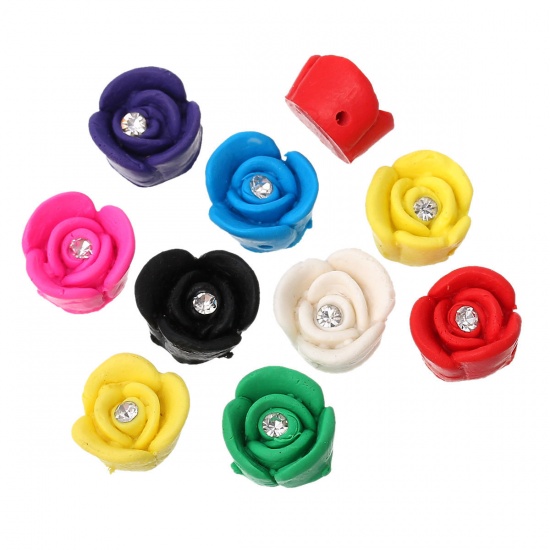 Picture of Polymer Clay Beads Flower At Random About 14mm x 13mm - 12mm x 11mm, Hole: Approx 1.2mm-2.2mm, 3 PCs
