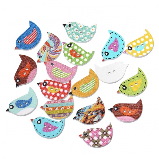 Picture of Wood Sewing Buttons Scrapbooking Bird At Random 2 Holes 23mm( 7/8") x 16mm( 5/8"), 10 PCs