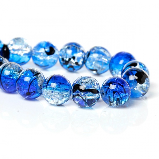 Bild von Glas Perlen Rund Blau ca. 10mm D., Loch: 1.4mm, 82cm lang/Strang, 1 Strang (ca. 87 Stk./Strang,