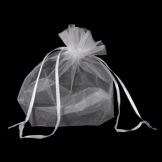 Picture of Wedding Gift Organza Jewelry Bags Drawstring Rectangle White 17.5cm x 13cm(6 7/8" x5 1/8"), 20 PCs