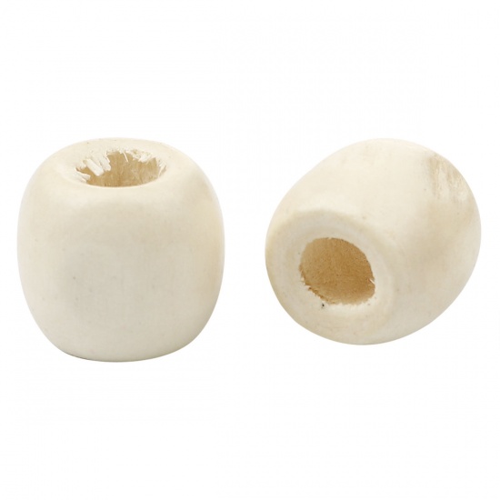 Picture of Hinoki Wood Spacer Beads Barrel Creamy-White About 17mm x 16mm, Hole: Approx 7mm, 200 PCs