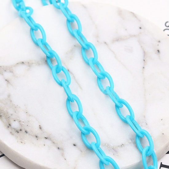 Plastic Closed Soldered Link Cable Chain Findings Lake Blue Oval 13x8mm, 42cm(16 4/8") long, 2 PCs の画像