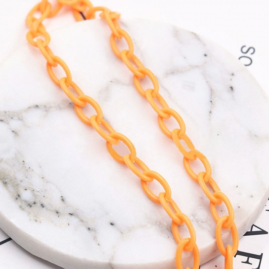 Plastic Closed Soldered Link Cable Chain Findings Orange Oval 13x8mm, 42cm(16 4/8") long, 2 PCs の画像